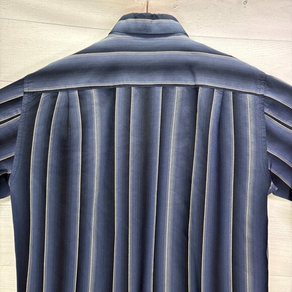 Tommy Bahama Mens Large 100% Silk Shirt Blue Black Stripe Washable Button Down - Picture 9 of 13